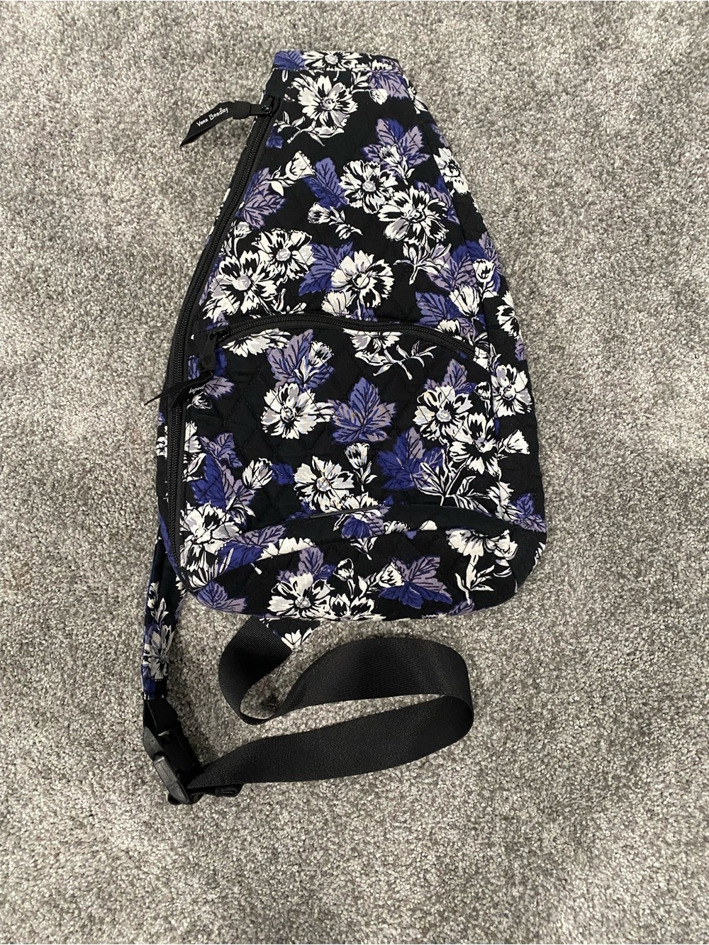 Vera Bradley Sling Frosted Floral Compact Backpack Crossbody Bag Blue Black